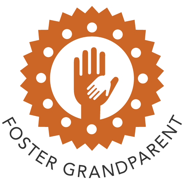 Foster Grandparent icon - hand holding a smaller hand within a sprocket