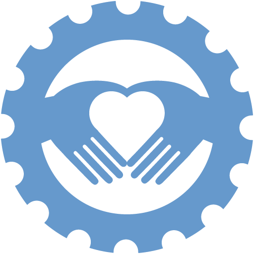 Seniors In Service Icon - hands forming a heart inside of a gear