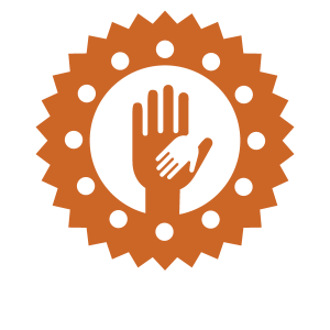Foster Grandparent icon - hand holding a smaller hand within a gear