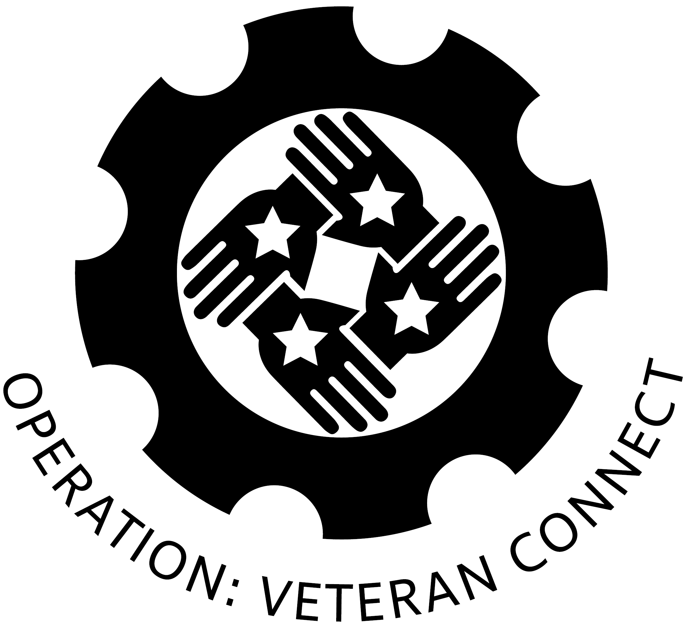 Operation Connect icon - circle of hands with stars inside a sprocket