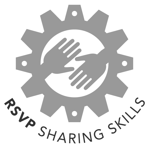 RSVP Sharing Icon - hands reaching toward each other within a gear