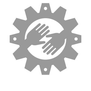 RSVP Sharing Icon - hands reaching toward each other within a gear